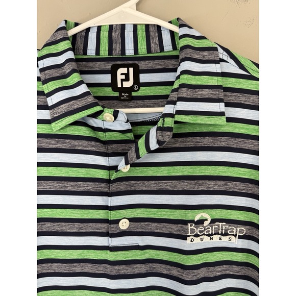 Footjoy Golf Performance Polo Shirt Men's Large Stripe Bear Trap Dunes EUC - Picture 1 of 9
